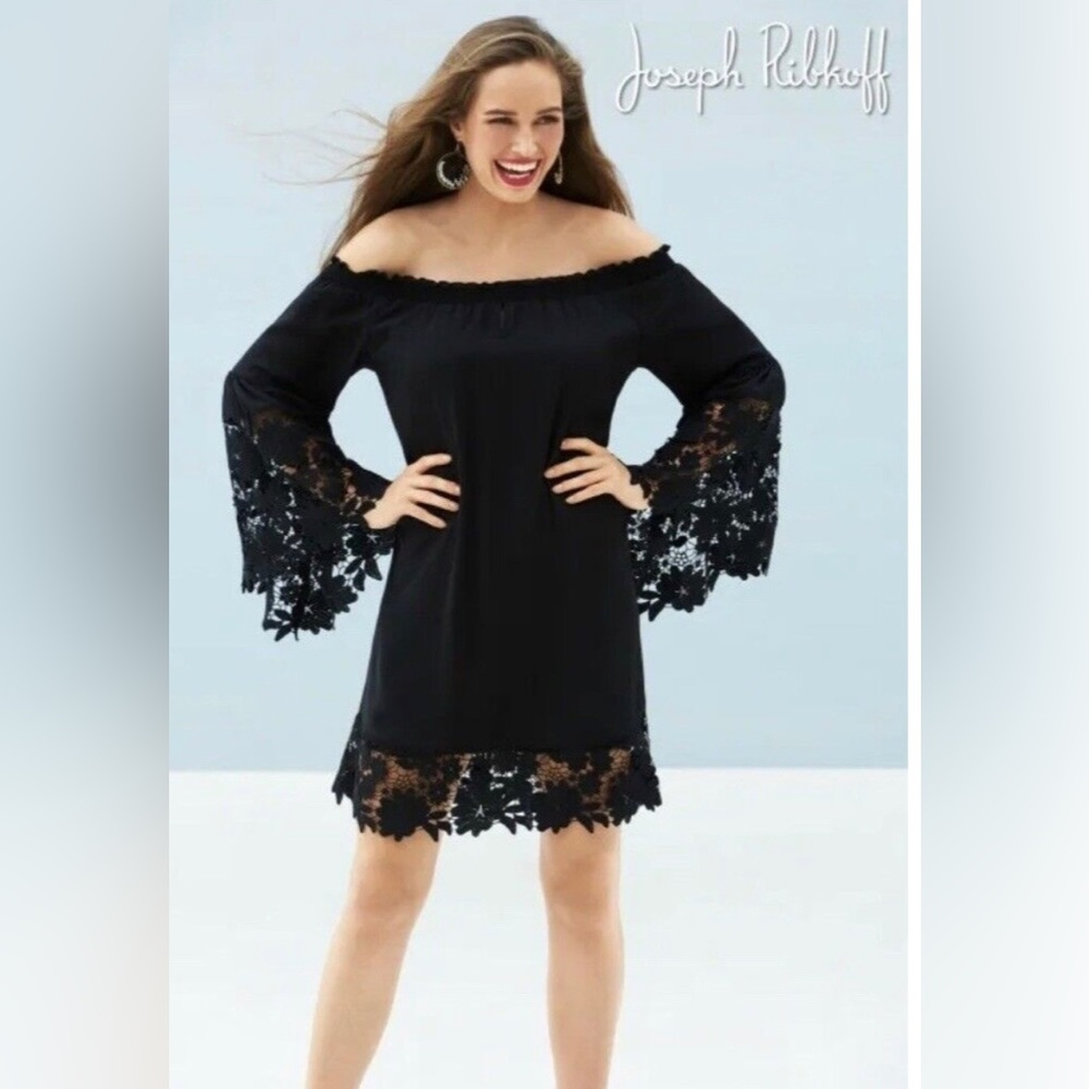 JOSEPH RIBKOFF Guipure Bell Sleeve Dress